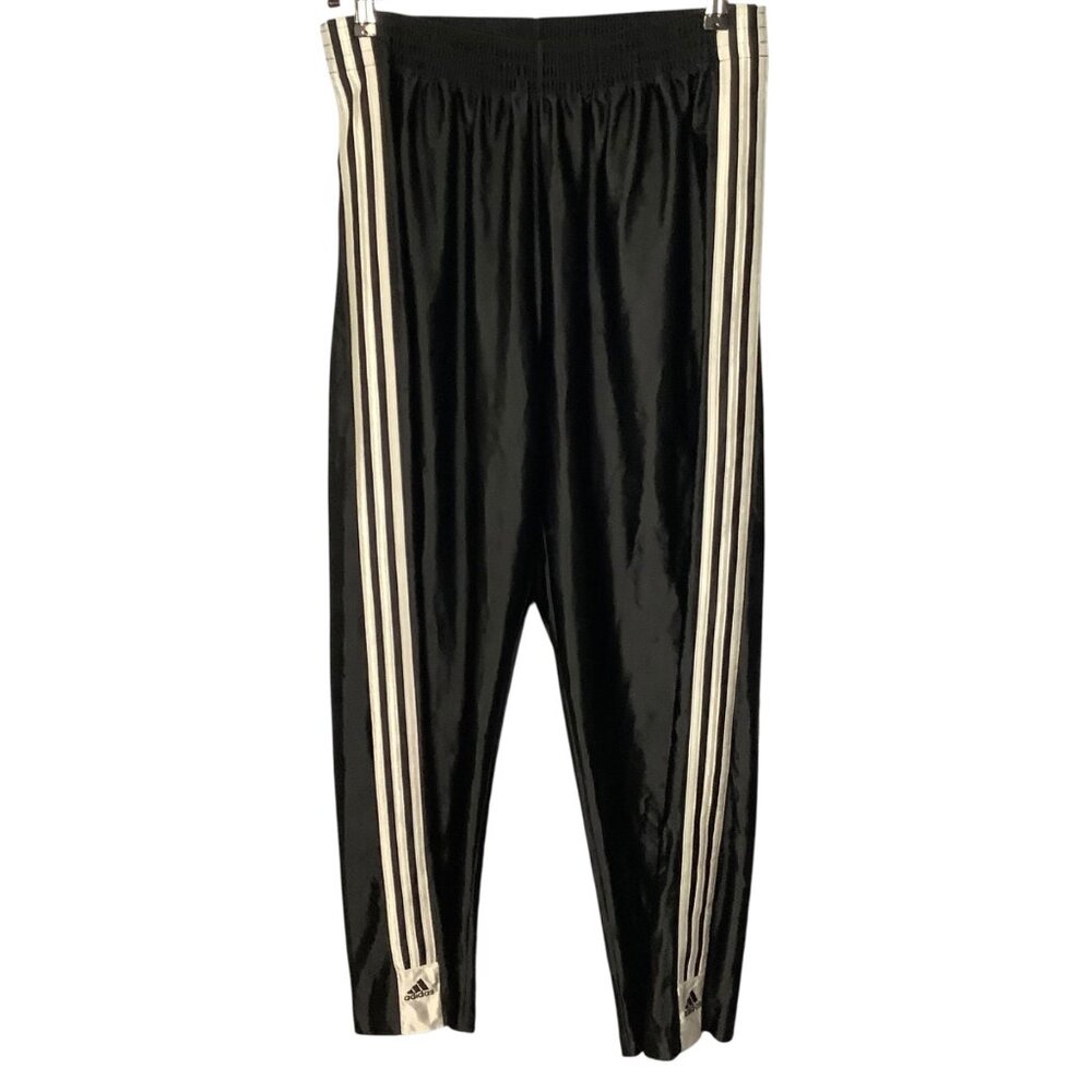 Vtg Adidas‎ Black Athletic Basketball Snap Pants 3 White Stripes Men Size M